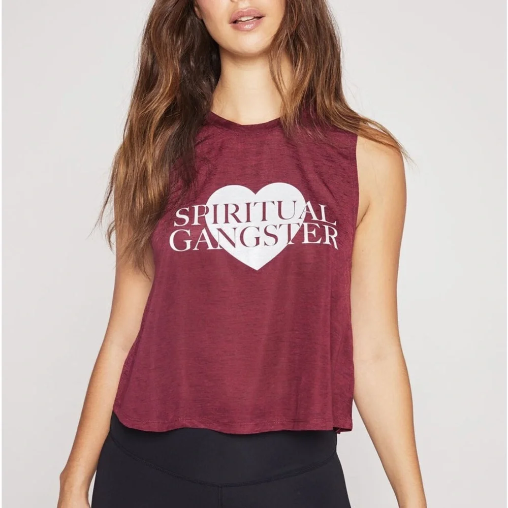 Spiritual Garnet Raspberry Heart Logo Copped Tank Top - Picture 2 of 11